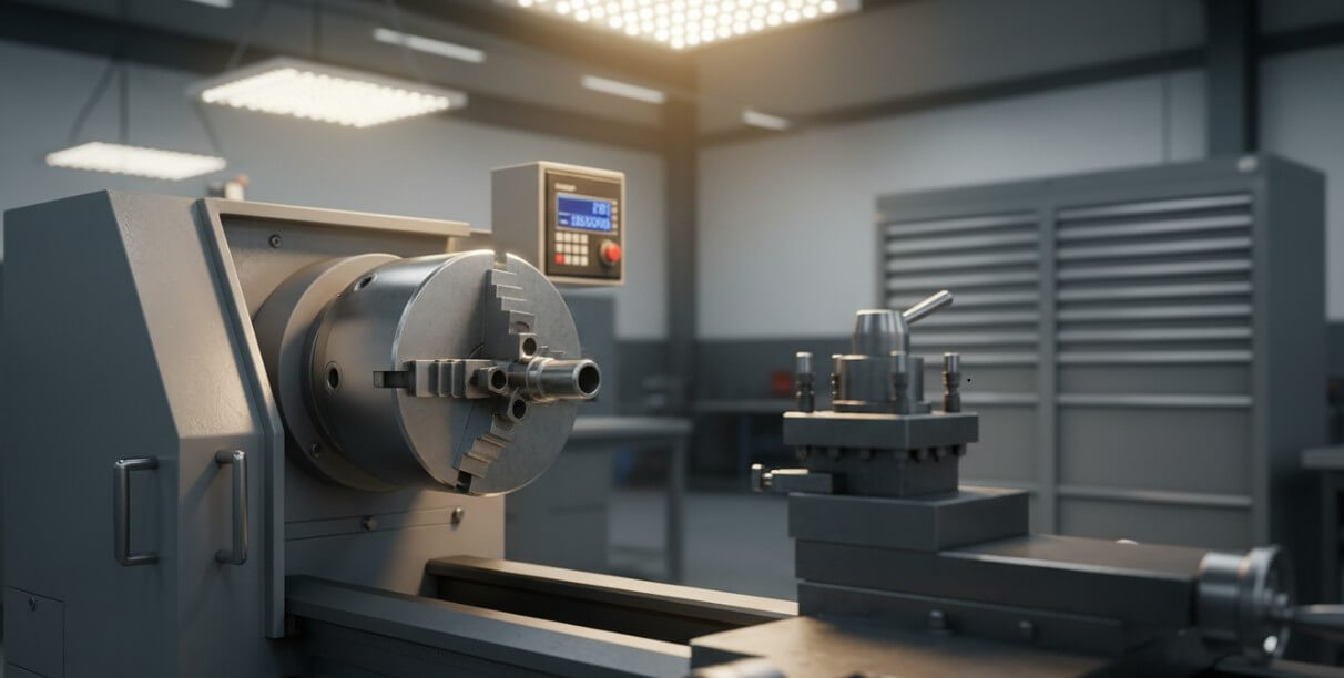 Tokarka konwencjonalna z cyfrowym odczytem DRO w nowoczesnym warsztacie obróbki metalu